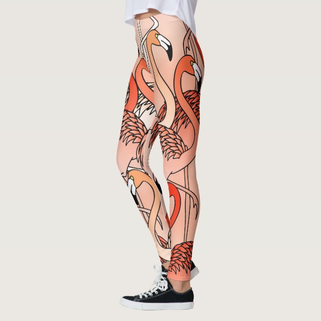 Coral Colour Flamingos Leggings (Left)