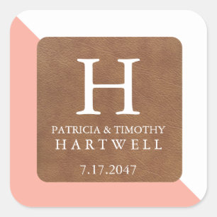 Coral Colour Split Faux Leather Patch Wedding Square Sticker