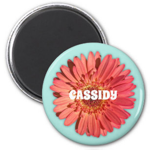 Coral Coloured Gerbera Daisy Photo Mint Green Magnet