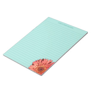 Coral Coloured Gerbera Daisy Photo Mint Green Notepad
