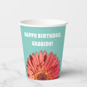 Coral Coloured Gerbera Daisy Photo Mint Green Paper Cups