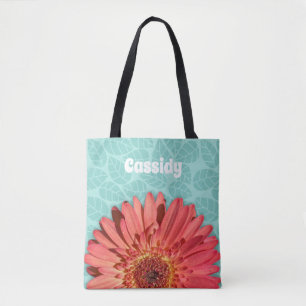 Coral Coloured Gerbera Daisy Photo Mint Green Tote Bag