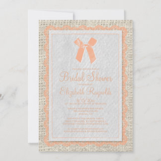 Coral Country Burlap Bridal Shower Invitations