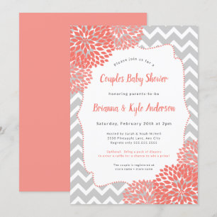 Coral Couples Baby Shower Invitation