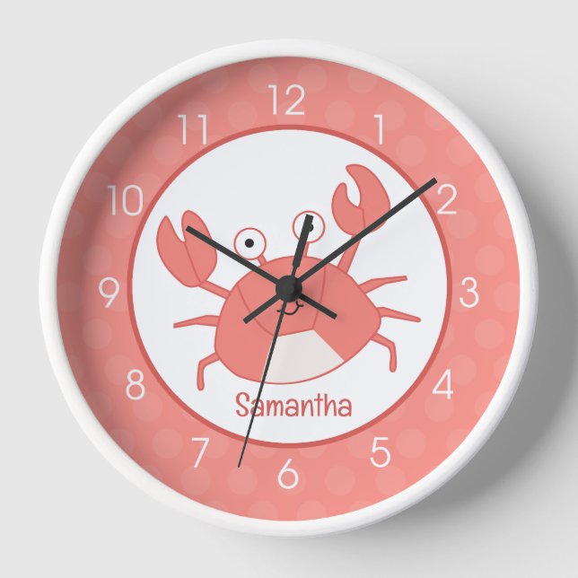 Coral Crab Crustaceancore Crabby Nursery Clock (Front)