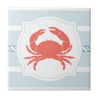 Coral crab nautical style stripes ceramic tile