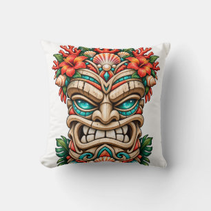 Coral Crest Guardian Tiki Throw Pillow