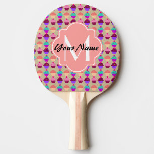 Coral Cupcake Personalised Name, Custom Monogram Ping Pong Paddle