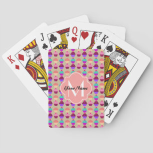 Coral Cupcake Personalised Name, Custom Monogram Playing Cards