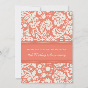 Coral Damask 10th Anniversary Party Invitation