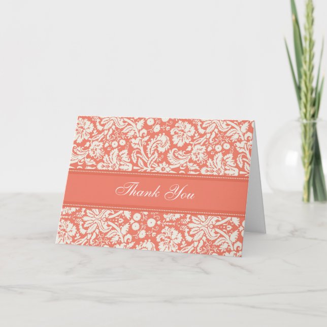 Coral Damask Baby Shower Hostess Thank You (Front)