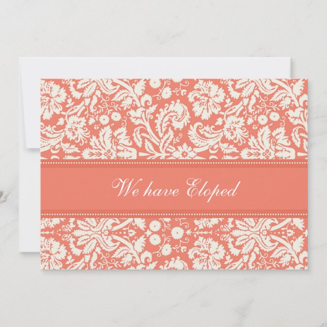 Coral Damask Elopement Announcement Cards (Front)