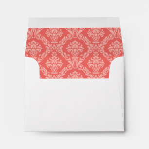 Coral Damask Lined Wedding Envelopes
