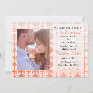Coral Damask Photo Wedding Invites