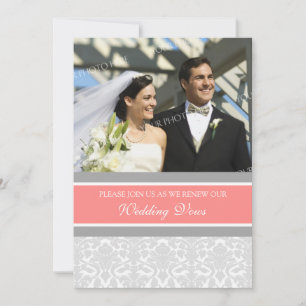 Coral Damask Photo Wedding Vow Renewal Invitations