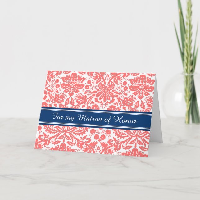 Coral Damask Thank You Matron of Honour Card (Front)
