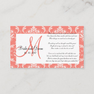 Coral Damask Wedding Wishing Well Card