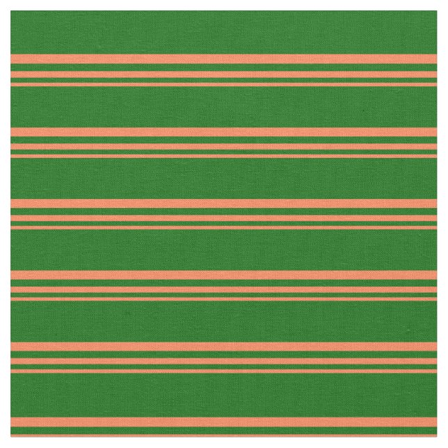 Coral & Dark Green Coloured Pattern of Stripes Fabric (Close Up)
