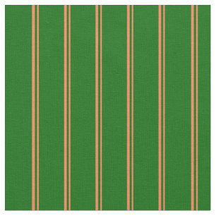 Coral & Dark Green Lined Pattern Fabric