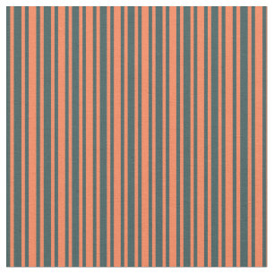 Coral & Dark Slate Grey Coloured Lines Fabric