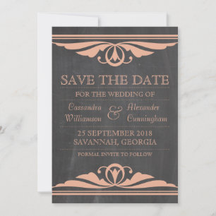 Coral Deco Chalkboard Save the Date Invite