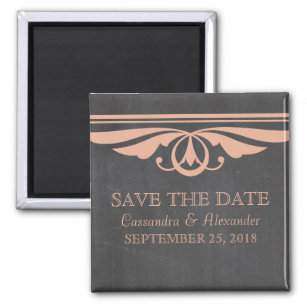 Coral Deco Chalkboard Save the Date Magnet