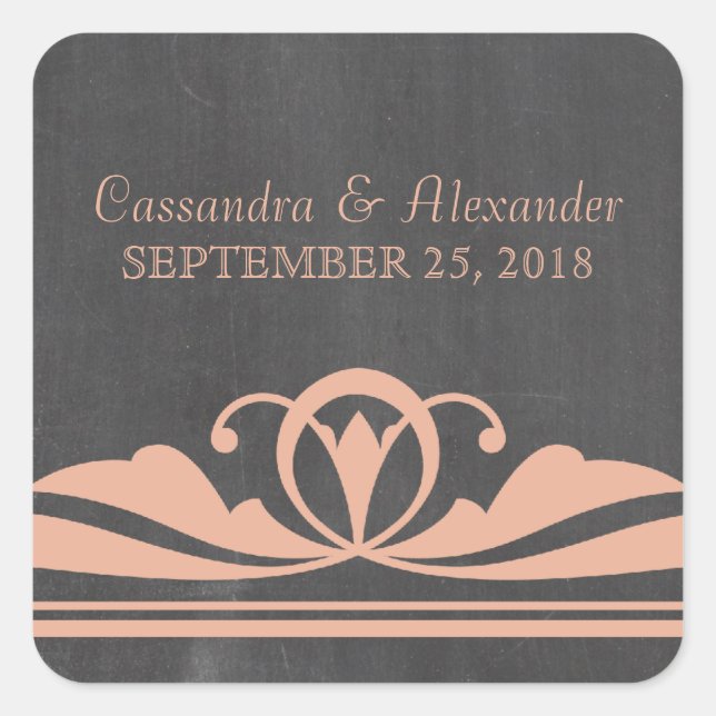 Coral Deco Chalkboard Wedding Stickers (Front)