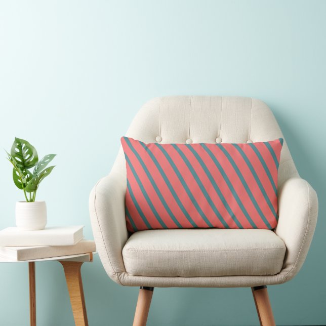 Coral Diagonal Stripes Lumbar Cushion (Chair)