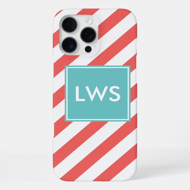 Coral Diagonal Stripes Monogram iPhone Case (Back)