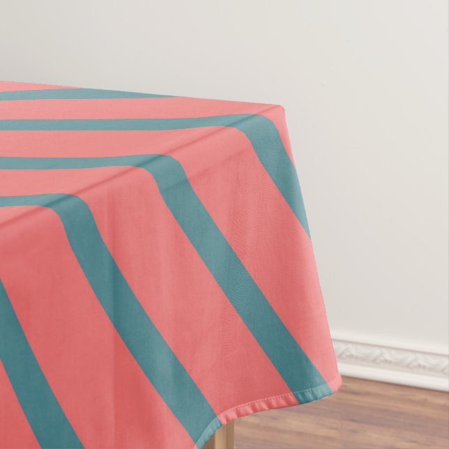 Coral Diagonal Stripes Tablecloth (In Situ)