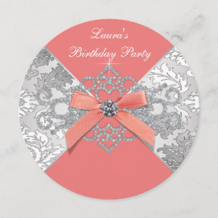Coral Diamonds Coral Birthday Party Invitation
