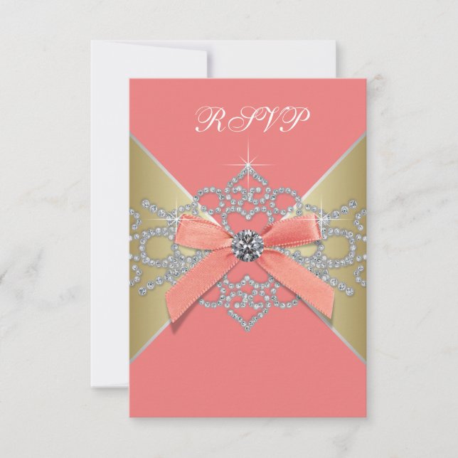 Coral Diamonds Coral Gold Birthday Party RSVP (Front)