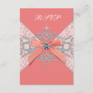 Coral Diamonds Coral Sweet 16 Birthday Party RSVP