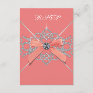 Coral Diamonds Coral Sweet 16 Birthday Party RSVP Card