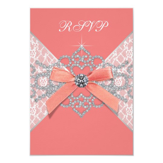 Coral Diamonds Coral Sweet 16 Birthday Party RSVP Card