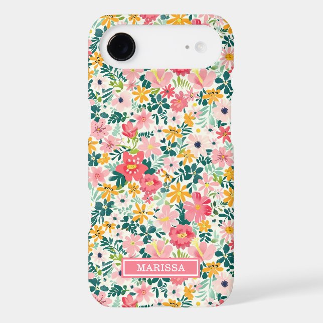 Coral Ditsy Flowers Monogrammed (Back)