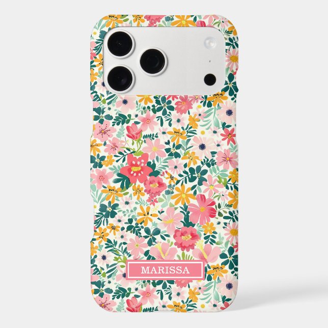 Coral Ditsy Flowers Monogrammed (Back)