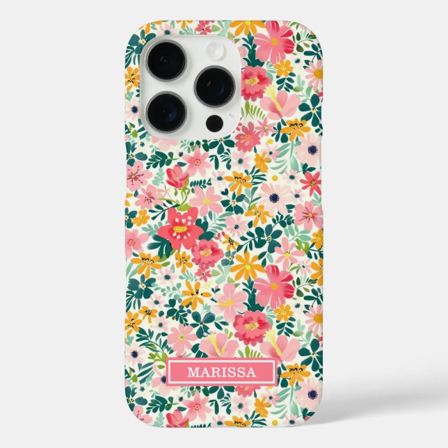 Coral Ditsy Flowers Monogrammed Case-Mate iPhone Case (Back)