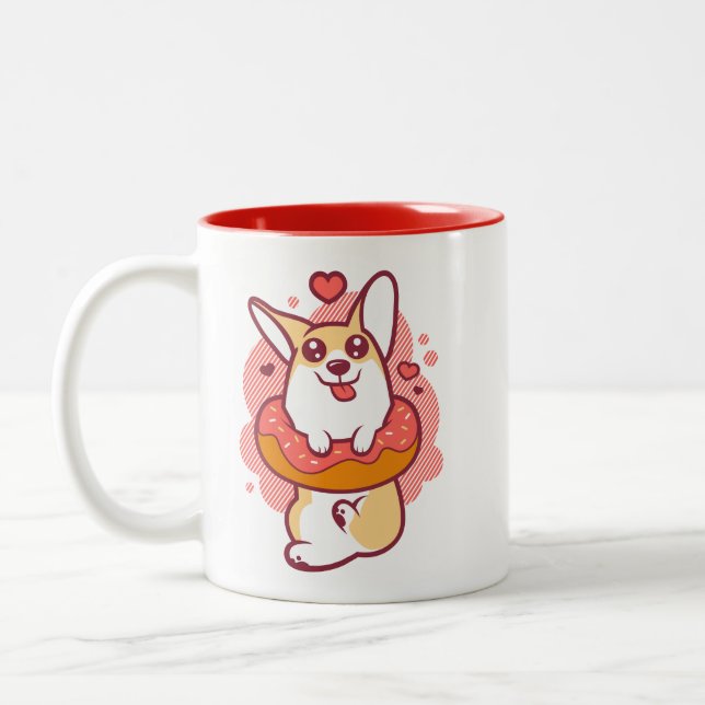 Coral Doughnut Corgi Mug (Left)