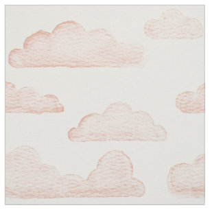 Coral Dreamtime Watercolor Clouds Fabric