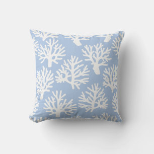 Coral Drift Soft Blue White Cushion