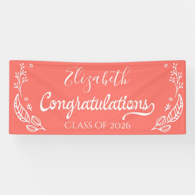 Coral Elegant Chic Graduation Class of 2019 Banner (Horizontal)
