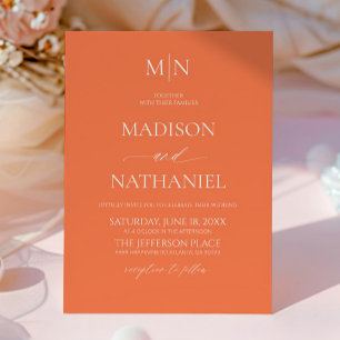 Coral Elegant Minimalist Initial Wedding Invitation