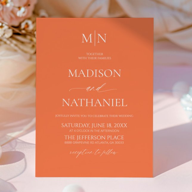 Coral Elegant Minimalist Initial Wedding Invitation (Creator Uploaded)