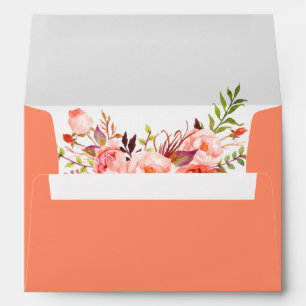 Coral Elegant Watercolor Floral Wedding Envelope