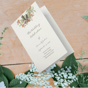 Coral Enchanted Forest TriFold Wedding Program