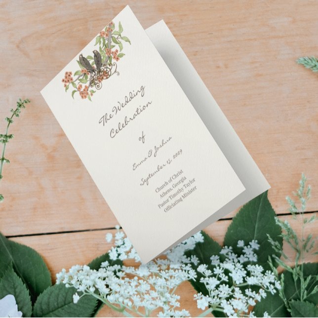 Coral Enchanted Forest TriFold Wedding Program (Creator Uploaded)