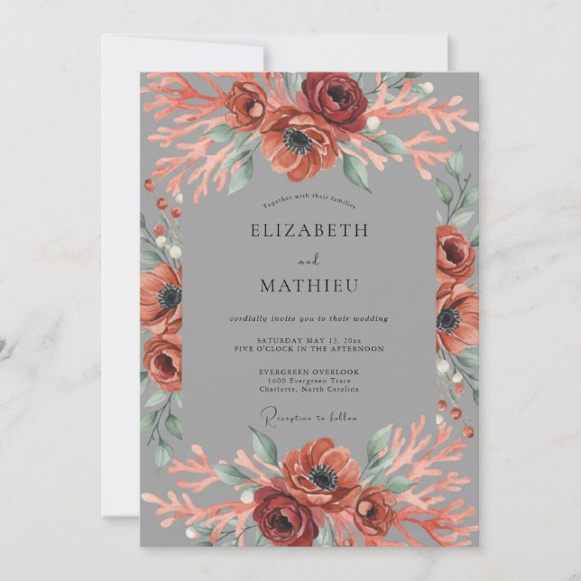 Coral Ethereal Blossom Wedding Invitation (Front)