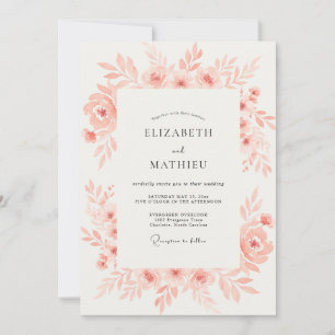 Coral Ethereal Floral Romance Wedding Invitation