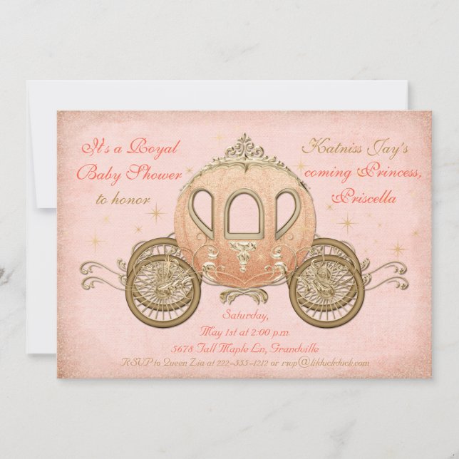 Coral Fairytale Princess Baby Shower Invitations (Front)